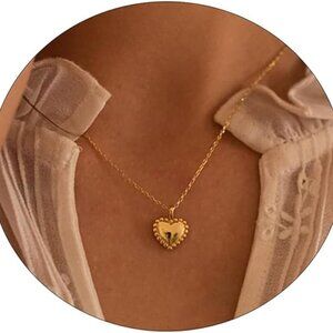 Elegant 14k Gold Plated Heart Necklace for Women - Adjustable Chain, Perfect Gif